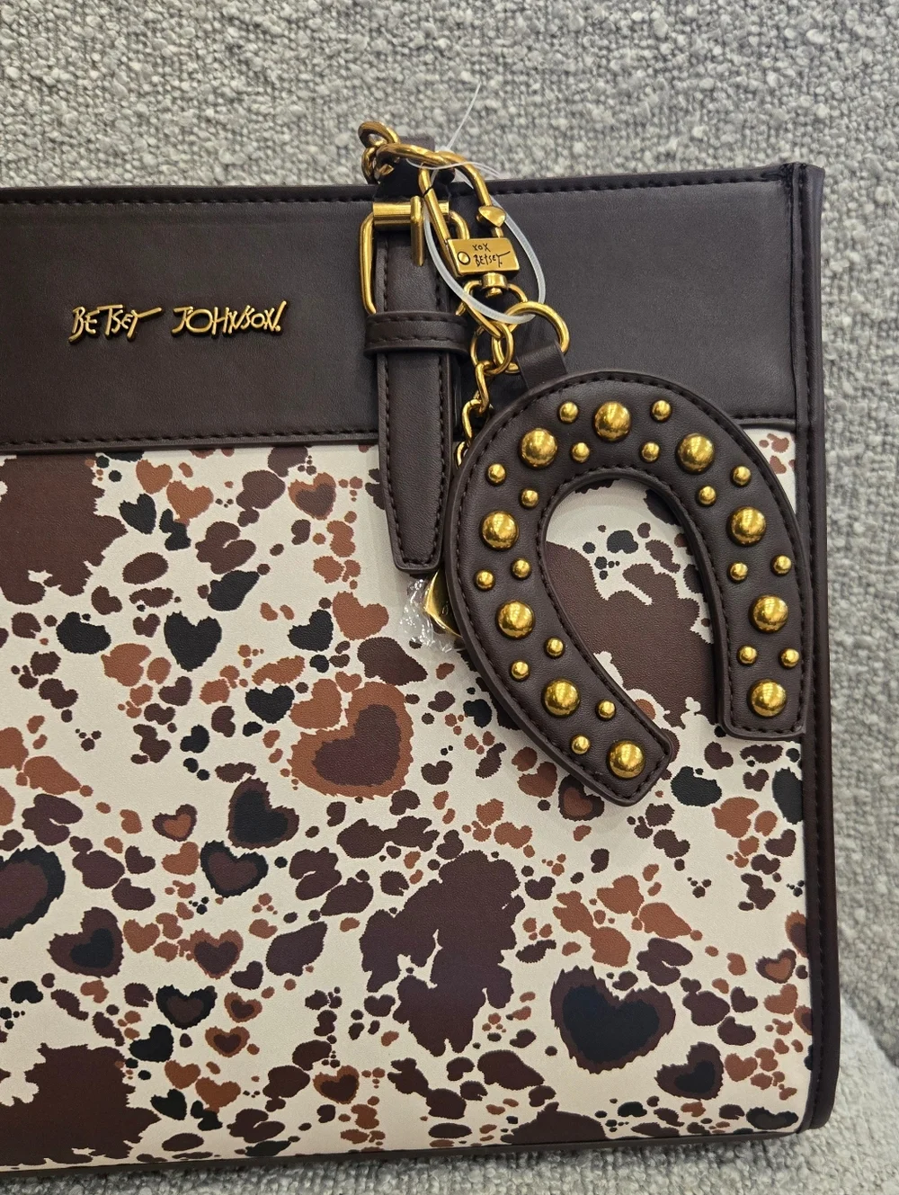Betsey Johnson Cow Heart-Print Western Tote Handbag